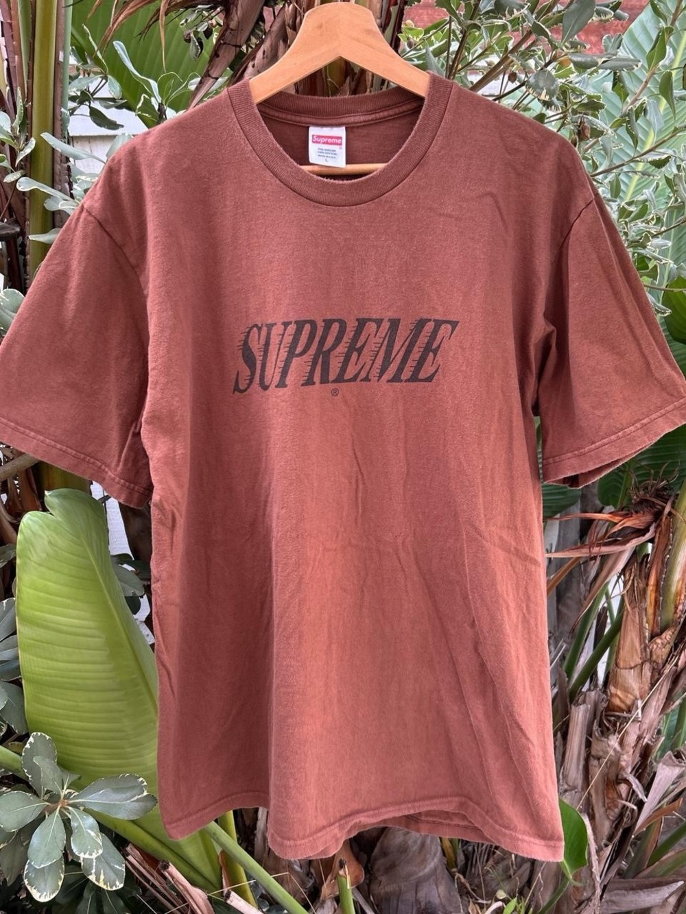 Supreme Italic Logo T Shirt Brown Made in USA Large